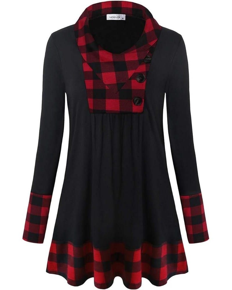 Womens Trendy Casual Tops Long Sleeve Lapel Color Block Tunic Shirts Red Black $13.20 Tops