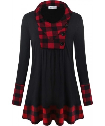 Womens Trendy Casual Tops Long Sleeve Lapel Color Block Tunic Shirts Red Black $13.20 Tops