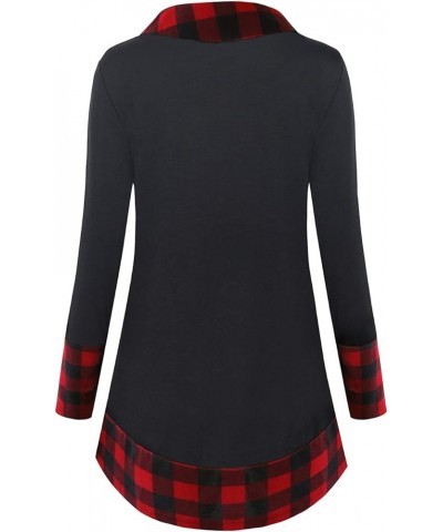 Womens Trendy Casual Tops Long Sleeve Lapel Color Block Tunic Shirts Red Black $13.20 Tops