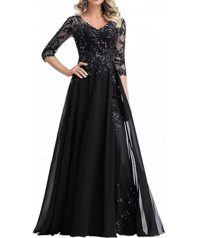 Lace Applique Mother of The Bride Dresses Long Chiffon Formal Evening Gowns V Neck Mother of The Groom Dresses Black $39.36 D...