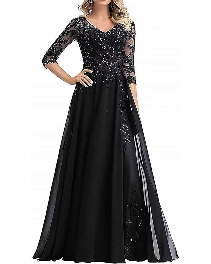 Lace Applique Mother of The Bride Dresses Long Chiffon Formal Evening Gowns V Neck Mother of The Groom Dresses Black $39.36 D...