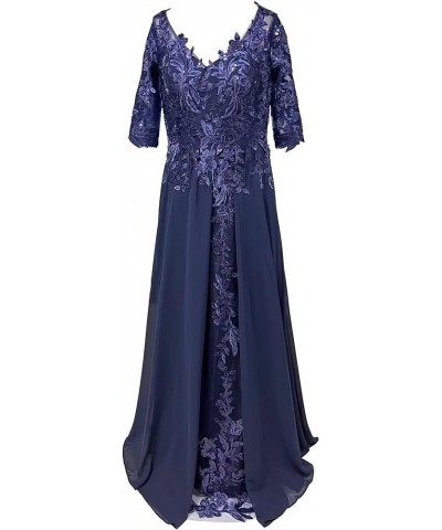 Lace Applique Mother of The Bride Dresses Long Chiffon Formal Evening Gowns V Neck Mother of The Groom Dresses Black $39.36 D...