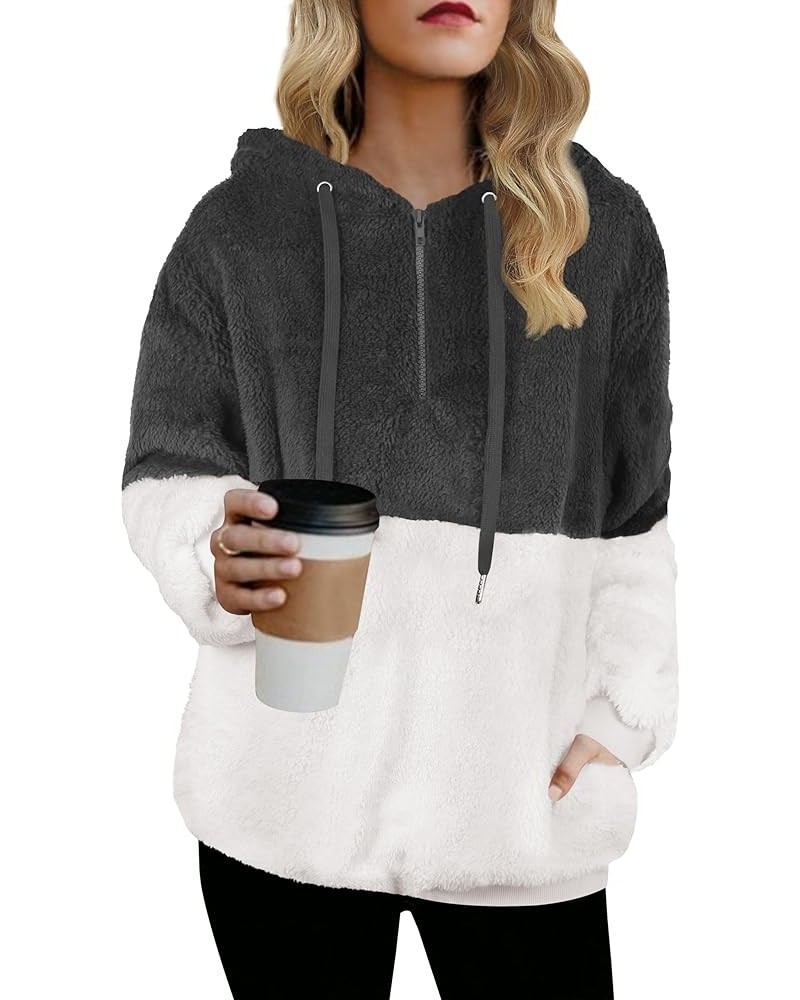 Hoodies for Women Fuzzy Oversized Sweatshirt Zip Up Fleece Pullover Fluffy Sherpa with Pockets Z-deep Gray $13.49 Hoodies & S...