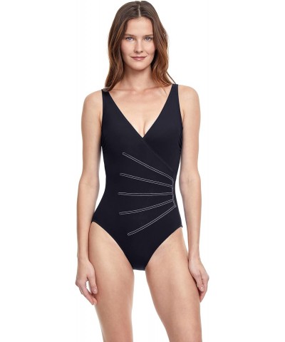 Women's Standard Splendid Surplice One Piece, Black, 42 $23.35 Swimsuits