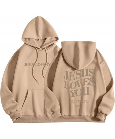 Christian Sweatshirt Women Jesus Loves You Hoodie Oversized Jesus Faith Pullover Inspirational Long Sleeve Tops 01-khaki $8.7...