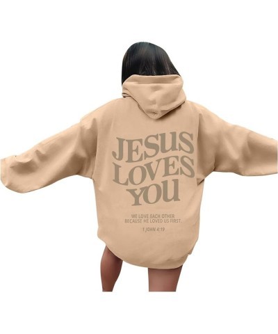 Christian Sweatshirt Women Jesus Loves You Hoodie Oversized Jesus Faith Pullover Inspirational Long Sleeve Tops 01-khaki $8.7...