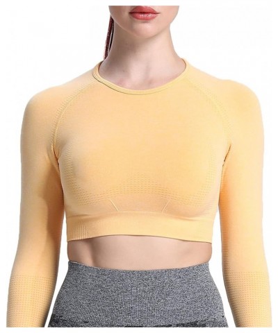 Long Sleeve Crop Tops for Women Vital Workout Seamless Crop T Shirt Top D Yellow Marl ( Crop Top ) $13.80 Activewear