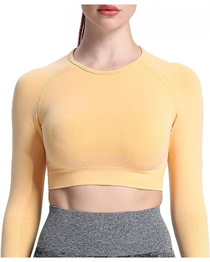 Long Sleeve Crop Tops for Women Vital Workout Seamless Crop T Shirt Top D Yellow Marl ( Crop Top ) $13.80 Activewear