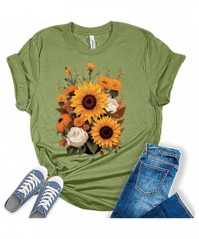 Womens Fall Vintage Tops Sunflower Tshirt Cottagecore Floral Graphic Tee Autumn Shirts 1 - Heather Green $13.42 T-Shirts