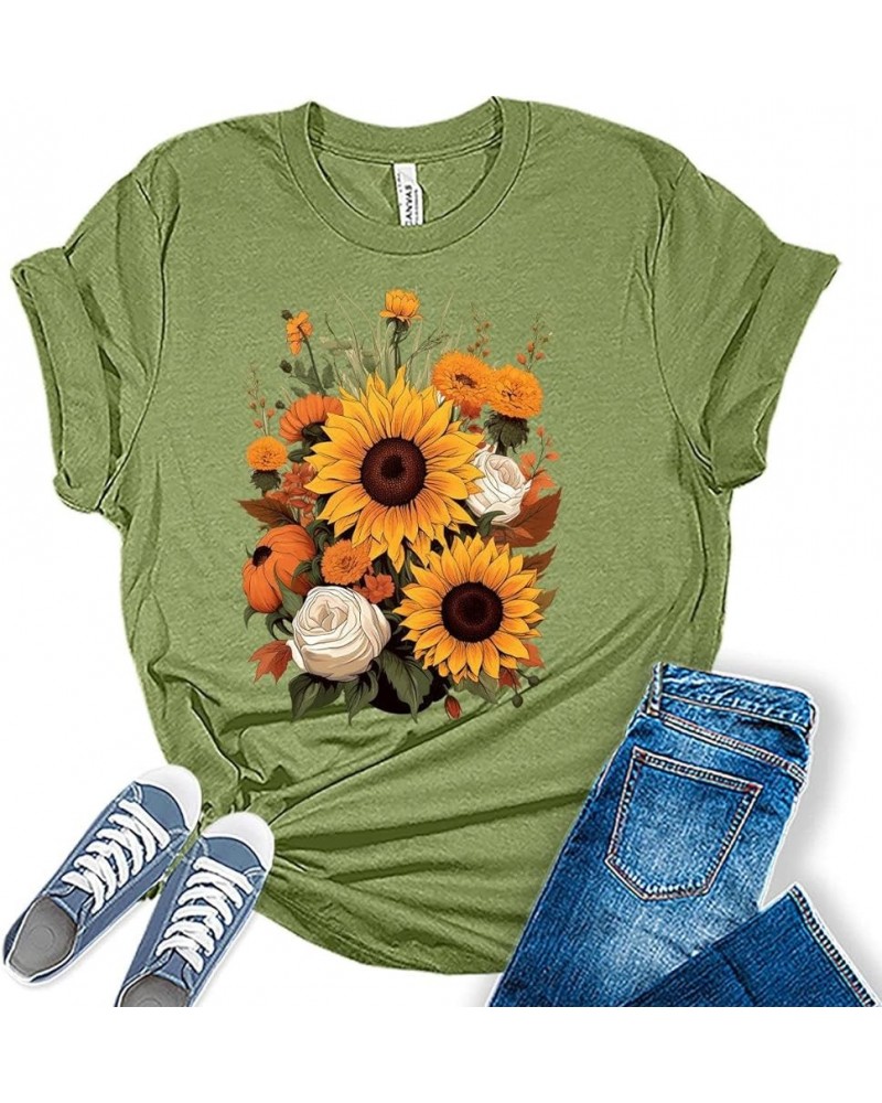 Womens Fall Vintage Tops Sunflower Tshirt Cottagecore Floral Graphic Tee Autumn Shirts 1 - Heather Green $13.42 T-Shirts