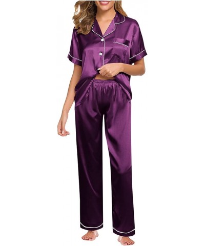 Silk Pajamas for Women Set Sexy Pajama Sets for Women Shorts And Tank Ladies Loungewear Sets Womens Clothes Purple 2 $9.53 Li...