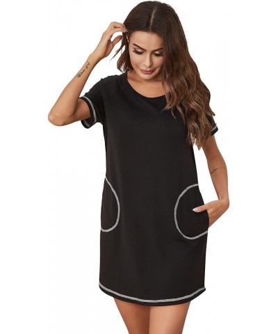 Women's Summer V Neck Short Sleeve Tshirt Dress Plain Nightgown Casual Tunic Mini Dresses 1492_black $13.19 Dresses