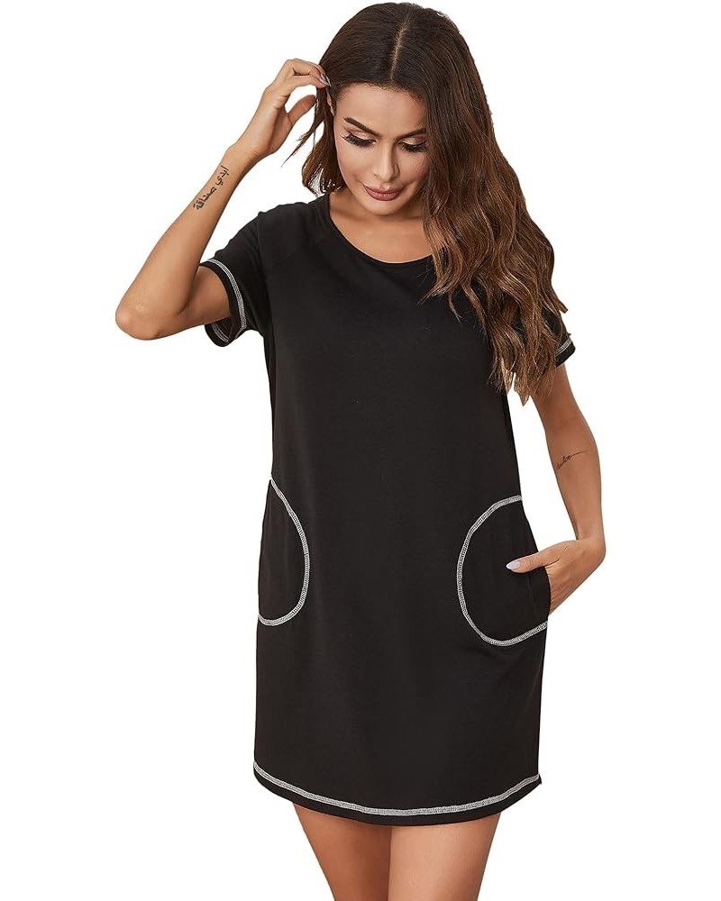 Women's Summer V Neck Short Sleeve Tshirt Dress Plain Nightgown Casual Tunic Mini Dresses 1492_black $13.19 Dresses