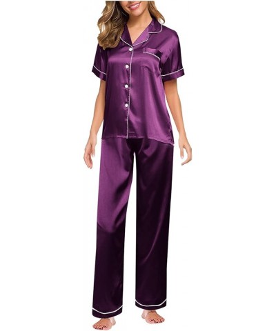 Silk Pajamas for Women Set Sexy Pajama Sets for Women Shorts And Tank Ladies Loungewear Sets Womens Clothes Purple 2 $9.53 Li...