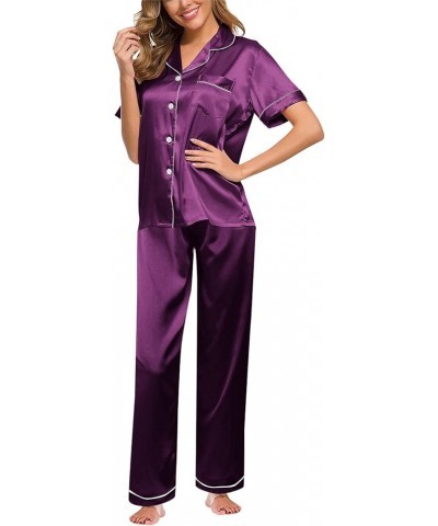 Silk Pajamas for Women Set Sexy Pajama Sets for Women Shorts And Tank Ladies Loungewear Sets Womens Clothes Purple 2 $9.53 Li...