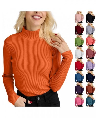 Sweaters for Women Turtleneck Sweater Ribbed Long Sleeve Top Knit Sweater Slim Fitted Basic Casual Tee Tops A-orange $7.99 Sw...