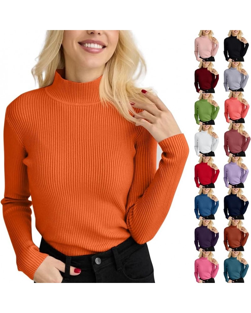 Sweaters for Women Turtleneck Sweater Ribbed Long Sleeve Top Knit Sweater Slim Fitted Basic Casual Tee Tops A-orange $7.99 Sw...