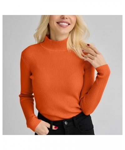 Sweaters for Women Turtleneck Sweater Ribbed Long Sleeve Top Knit Sweater Slim Fitted Basic Casual Tee Tops A-orange $7.99 Sw...