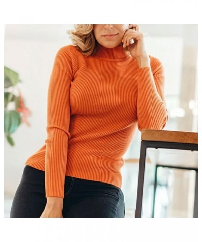 Sweaters for Women Turtleneck Sweater Ribbed Long Sleeve Top Knit Sweater Slim Fitted Basic Casual Tee Tops A-orange $7.99 Sw...