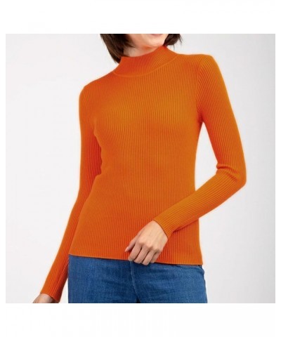 Sweaters for Women Turtleneck Sweater Ribbed Long Sleeve Top Knit Sweater Slim Fitted Basic Casual Tee Tops A-orange $7.99 Sw...