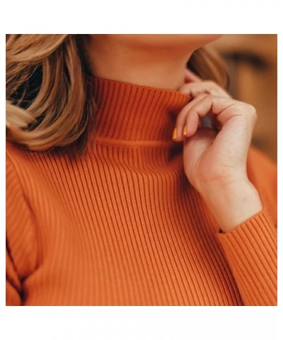 Sweaters for Women Turtleneck Sweater Ribbed Long Sleeve Top Knit Sweater Slim Fitted Basic Casual Tee Tops A-orange $7.99 Sw...