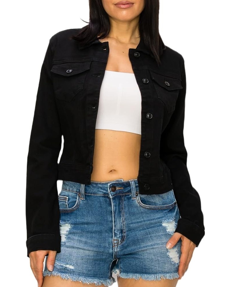 Denim Jean Jacket For Women Button up Long Sleeve Stone Washed S - 3XL Black Denim $21.99 Jackets