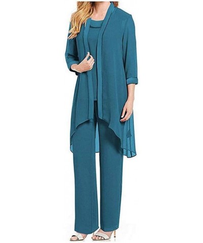 Women's Chiffon Pants Suits 3 PC Mother's Outfit Suits for Wedding Plus Size Evening Gowns Dress Suit Teal $27.95 Dresses