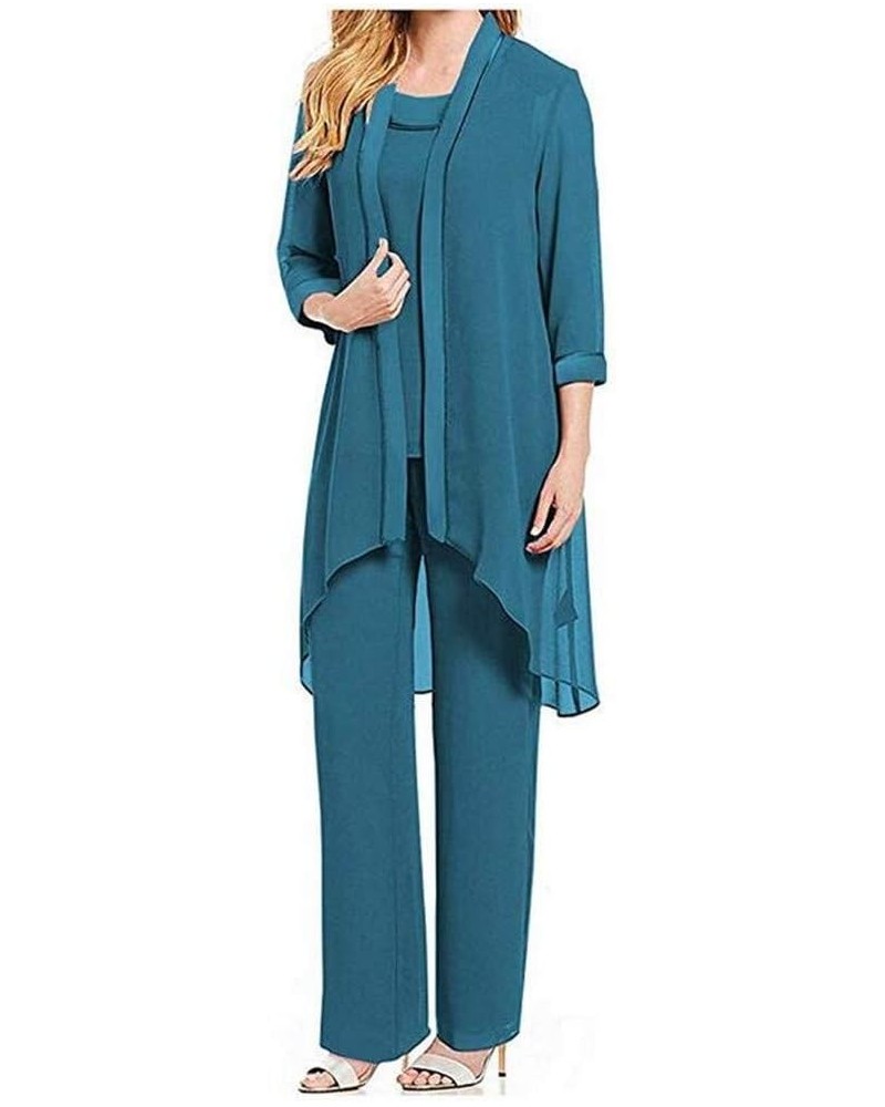 Women's Chiffon Pants Suits 3 PC Mother's Outfit Suits for Wedding Plus Size Evening Gowns Dress Suit Teal $27.95 Dresses