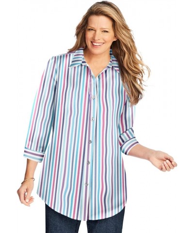 Women's Plus Size Perfect Three Quarter Sleeve Shirt Multi Stripe $19.20 Tops