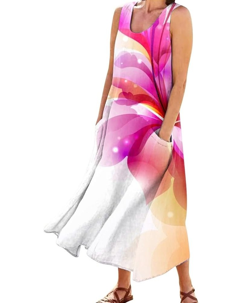 Summer Dresses for Women Boho Casual Sleeveless Dress for Holiday with Pokets Long Maxi Hawaiian Beach Clothes A2-hot Pink $1...