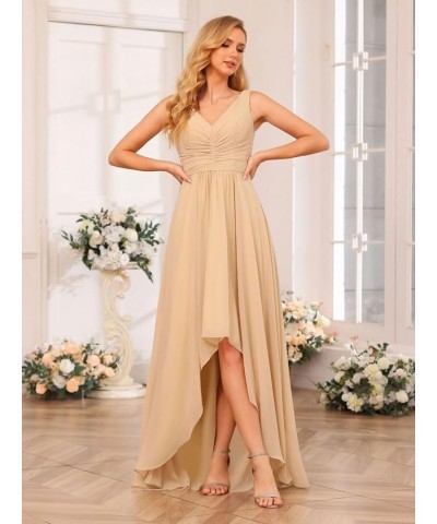 Women's V Neck Bridesmaid Dresses for Teens Pleated High Low Formal Dresses with Pockets YMS143 Sky Blue $32.50 Dresses