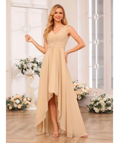 Women's V Neck Bridesmaid Dresses for Teens Pleated High Low Formal Dresses with Pockets YMS143 Sky Blue $32.50 Dresses