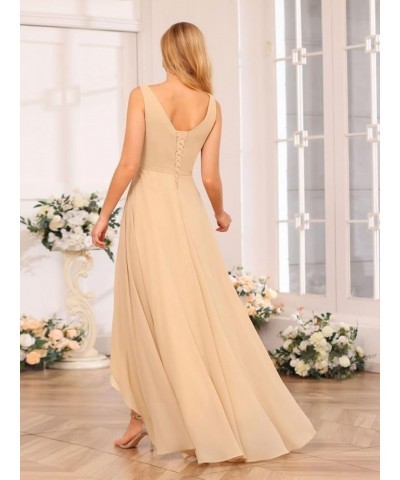 Women's V Neck Bridesmaid Dresses for Teens Pleated High Low Formal Dresses with Pockets YMS143 Sky Blue $32.50 Dresses