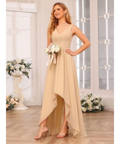 Women's V Neck Bridesmaid Dresses for Teens Pleated High Low Formal Dresses with Pockets YMS143 Sky Blue $32.50 Dresses