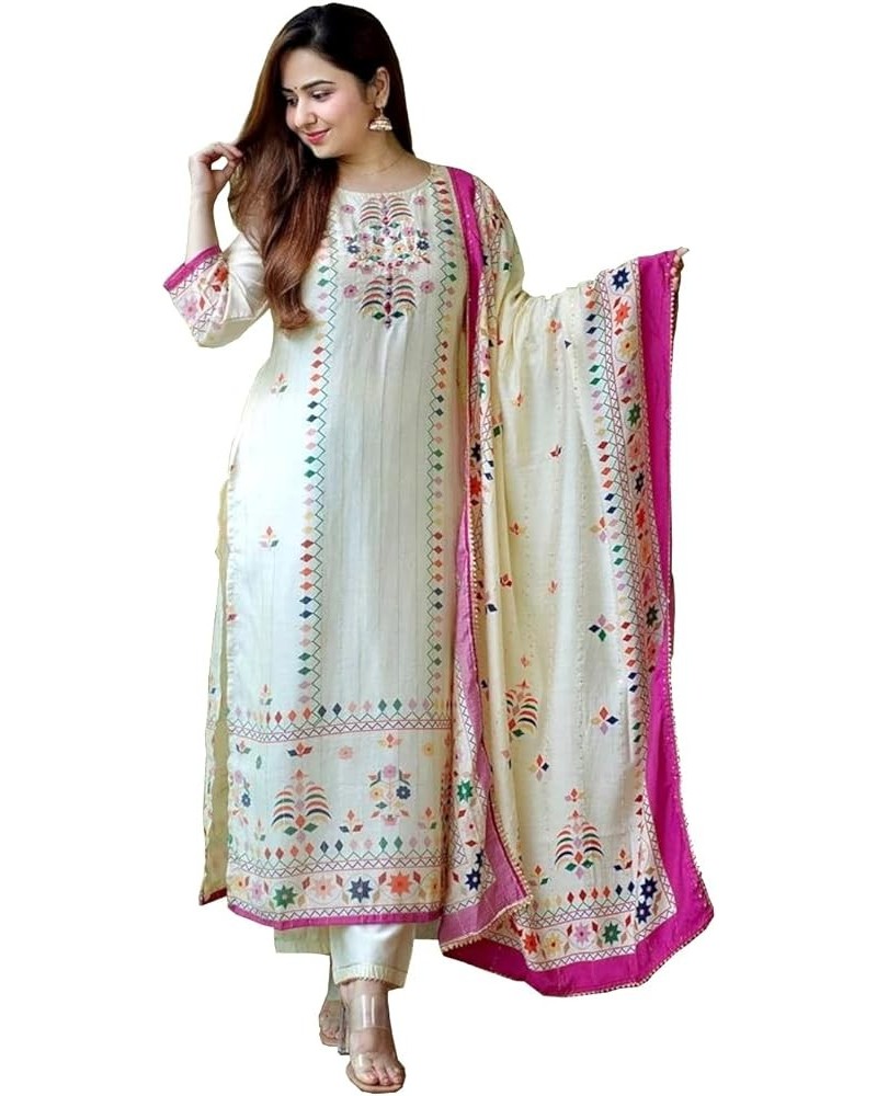 Cotton Blend Floral Printed Straight Kurta with Pants & Dupatta Xxl $24.50 Tops