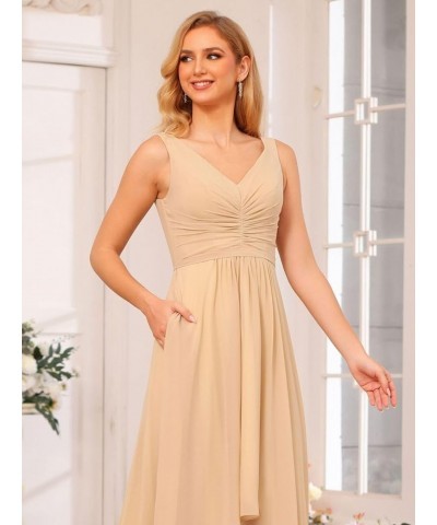 Women's V Neck Bridesmaid Dresses for Teens Pleated High Low Formal Dresses with Pockets YMS143 Sky Blue $32.50 Dresses