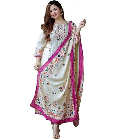 Cotton Blend Floral Printed Straight Kurta with Pants & Dupatta Xxl $24.50 Tops