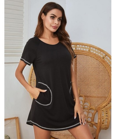 Women's Summer V Neck Short Sleeve Tshirt Dress Plain Nightgown Casual Tunic Mini Dresses 1492_black $13.19 Dresses