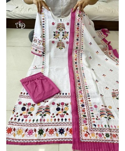 Cotton Blend Floral Printed Straight Kurta with Pants & Dupatta Xxl $24.50 Tops