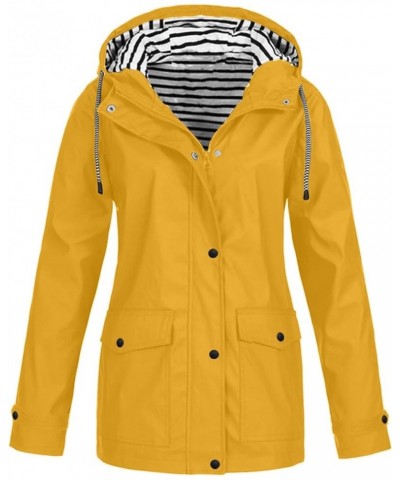 Rain Coats For Women Waterproof With Hood Lightweight Casual Anorak Travel Hiking Jackets with Pockets B-yellow $17.97 Jackets