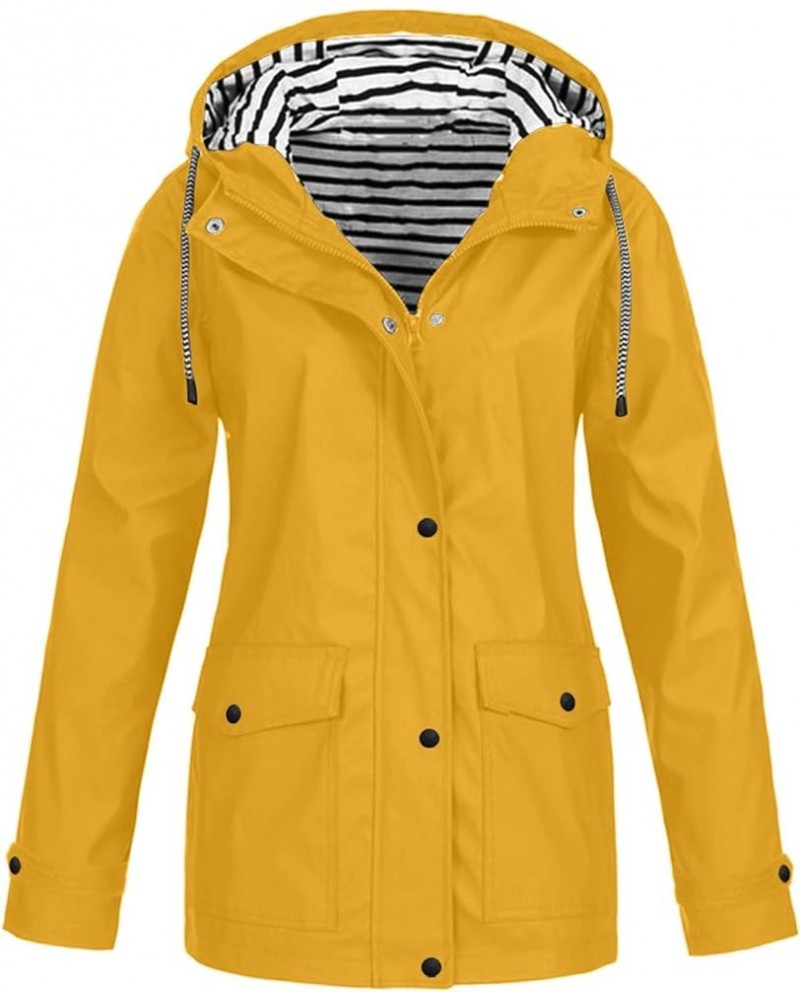 Rain Coats For Women Waterproof With Hood Lightweight Casual Anorak Travel Hiking Jackets with Pockets B-yellow $17.97 Jackets