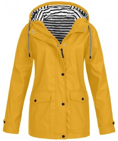 Rain Coats For Women Waterproof With Hood Lightweight Casual Anorak Travel Hiking Jackets with Pockets B-yellow $17.97 Jackets