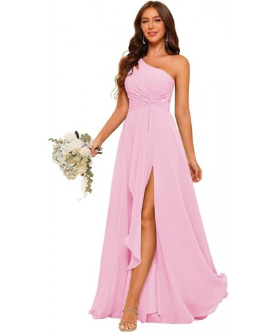 Chiffon One Shoulder Bridesmaid Dress with Pleated Bodice Long A Line Formal Dresses for Women AD004 Light Pink $35.90 Dresses