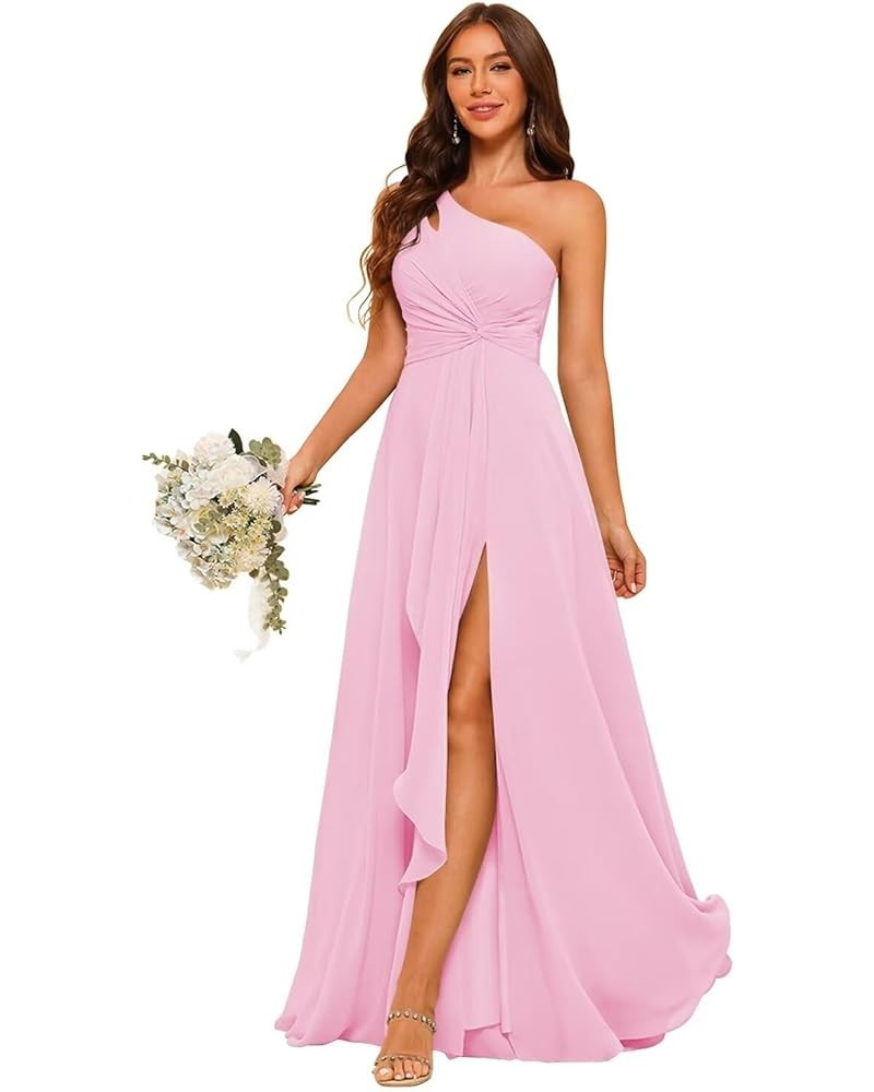 Chiffon One Shoulder Bridesmaid Dress with Pleated Bodice Long A Line Formal Dresses for Women AD004 Light Pink $35.90 Dresses