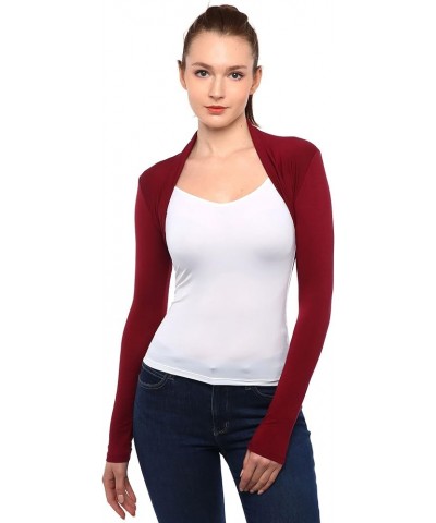 Women Long Sleeve Bolero Shrug Cropped Open Front Cardigan Jacket Burgundy $10.50 Sweaters