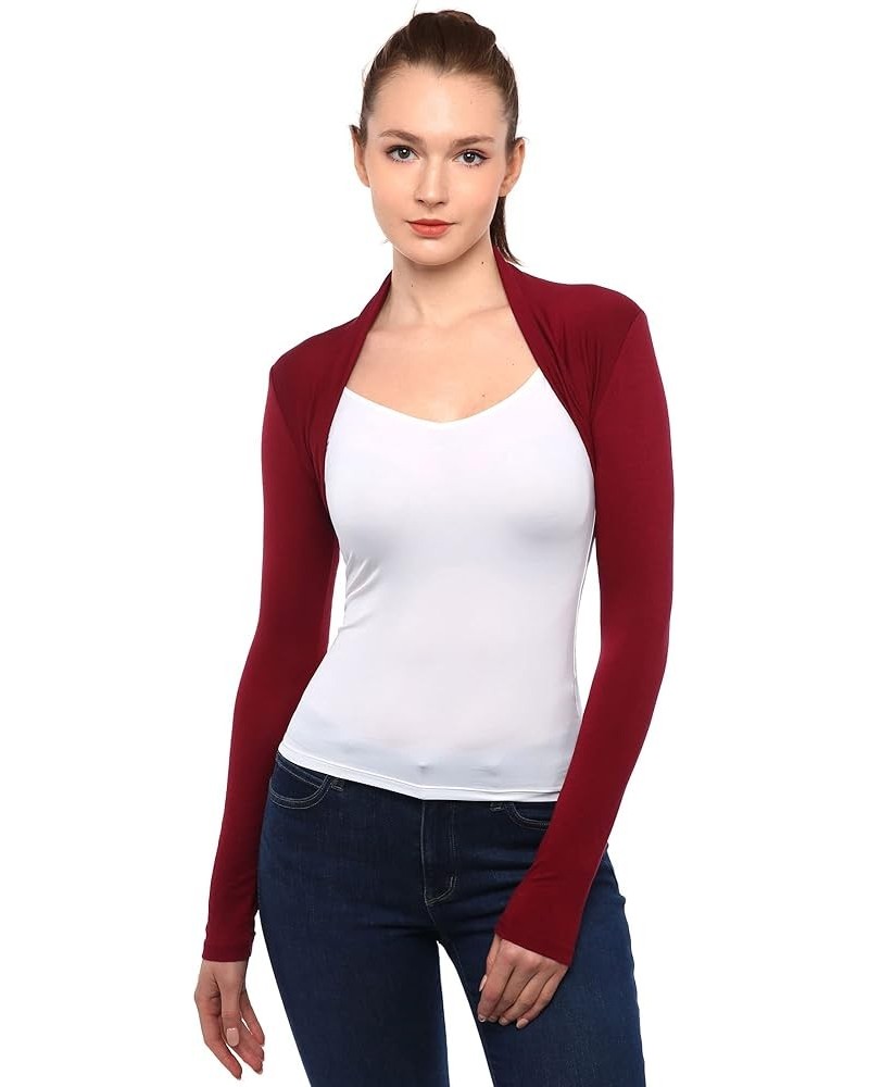 Women Long Sleeve Bolero Shrug Cropped Open Front Cardigan Jacket Burgundy $10.50 Sweaters