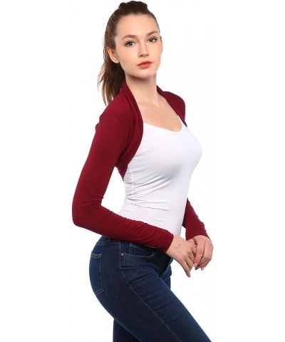 Women Long Sleeve Bolero Shrug Cropped Open Front Cardigan Jacket Burgundy $10.50 Sweaters