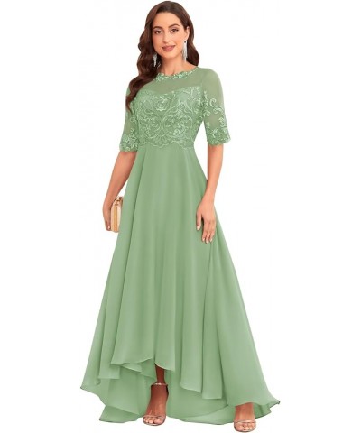 Lace Appliques Mother of The Bride Dresses for Wedding Half Sleeve Long Chiffon Formal Party Dresses Sage Green $42.39 Dresses