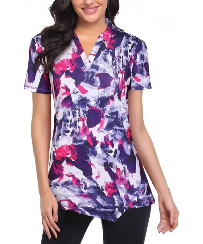 Womens V Neck Golf Polo Shirts Short Sleeve Quick Dry Workout Tops Y-tie Dye $14.74 Shirts