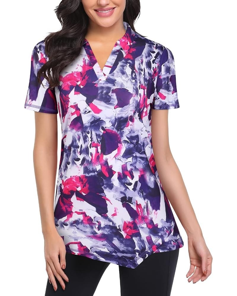 Womens V Neck Golf Polo Shirts Short Sleeve Quick Dry Workout Tops Y-tie Dye $14.74 Shirts